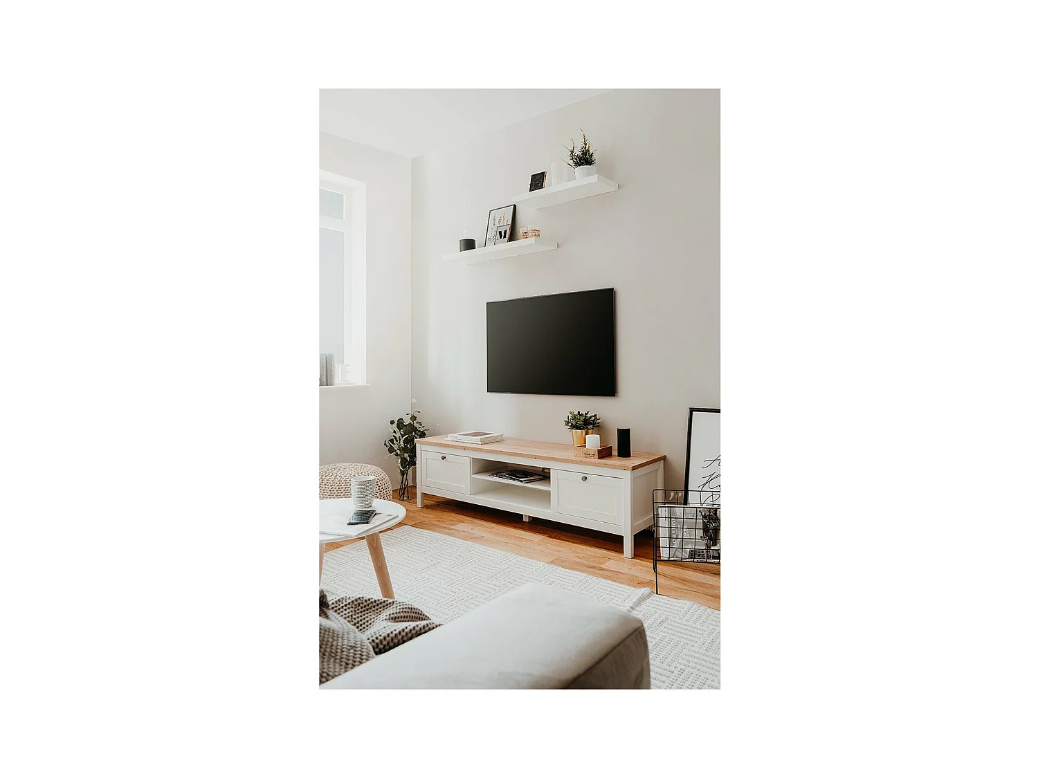 TV-Möbel mit 2 Schubladen L160 cm - Dekor Weiß - Bergen