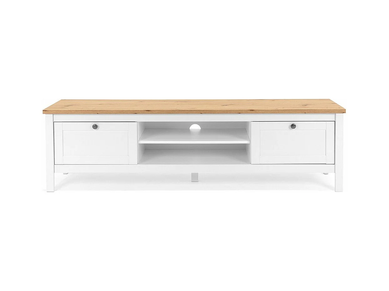 Meuble TV 2 tiroirs L160 cm - Décor Blanc - BERGEN