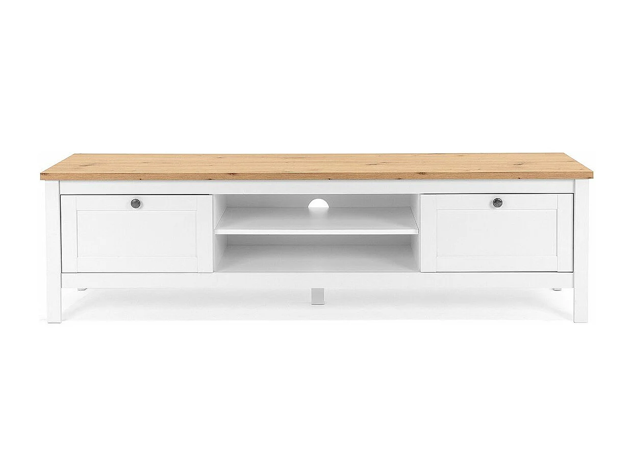 Meuble TV 2 tiroirs L160 cm - Décor Blanc - BERGEN