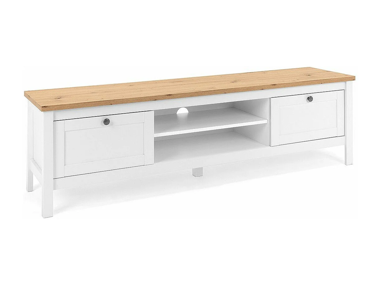 Meuble TV 2 tiroirs L160 cm - Décor Blanc - BERGEN