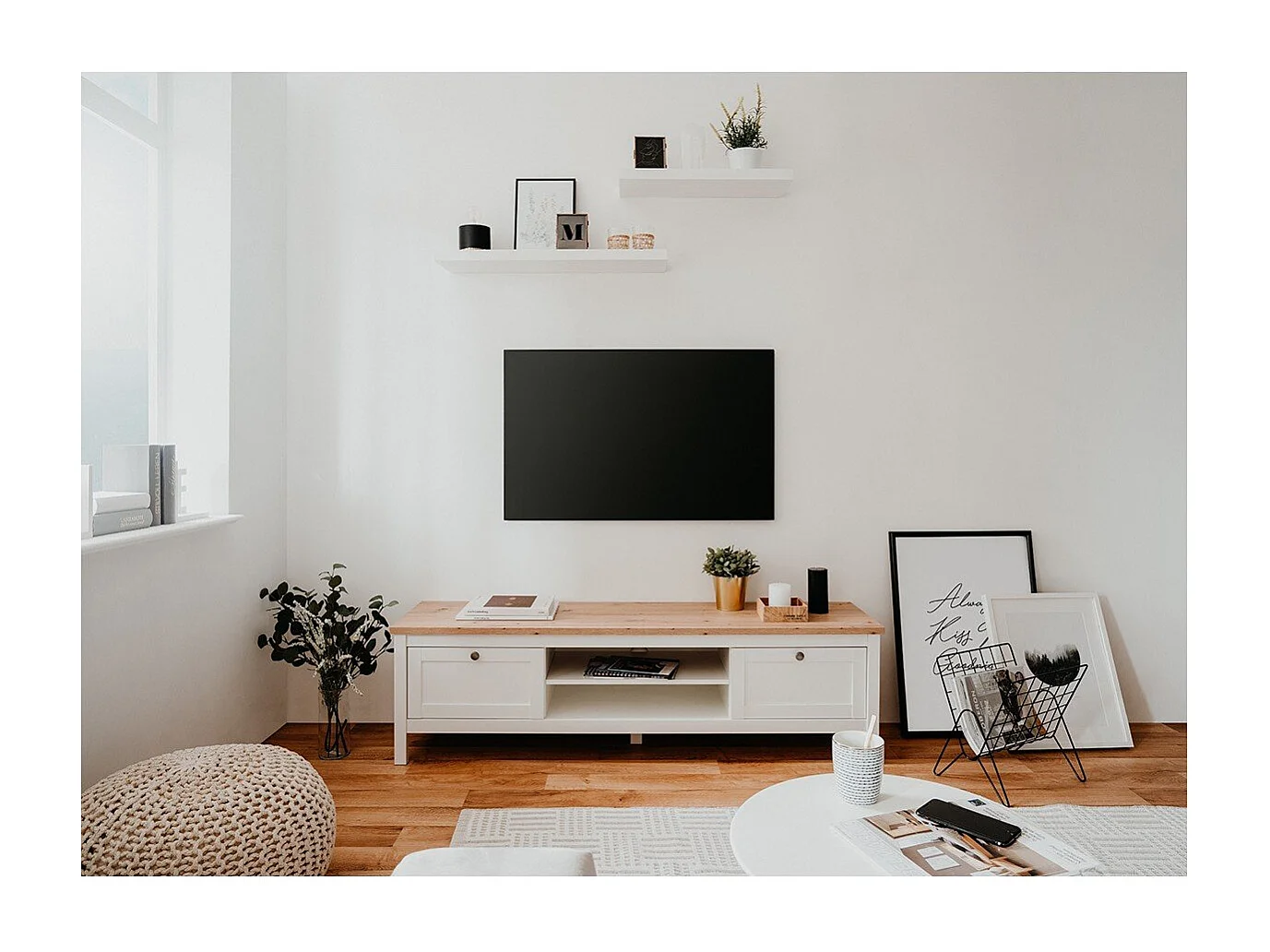 Tv-meubel 2 laden L160 cm - Witte decoratie - BERGEN