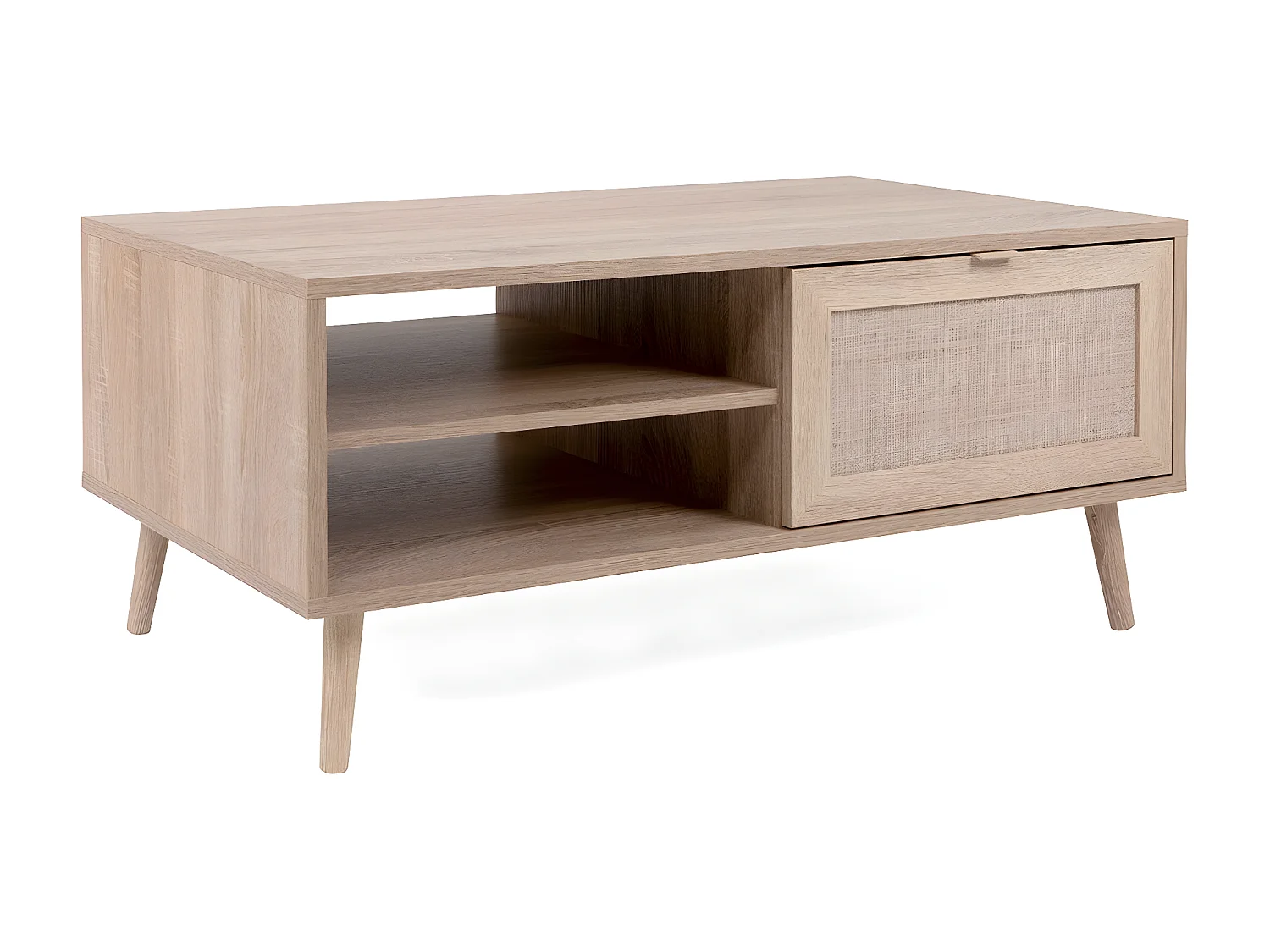 Tavolino basso 2 nicchie L100 cm - Stampa effetto rattan