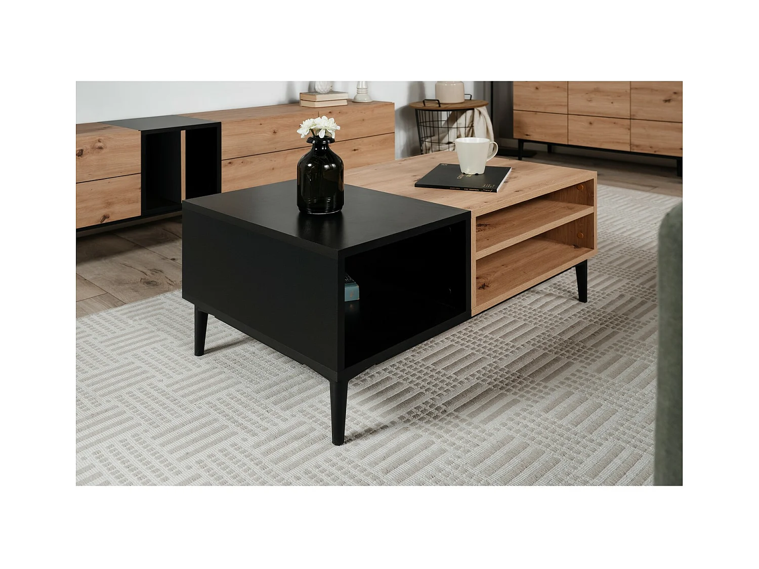 Finori Couchtisch Nola 55A Artisan-Eiche und Schwarz