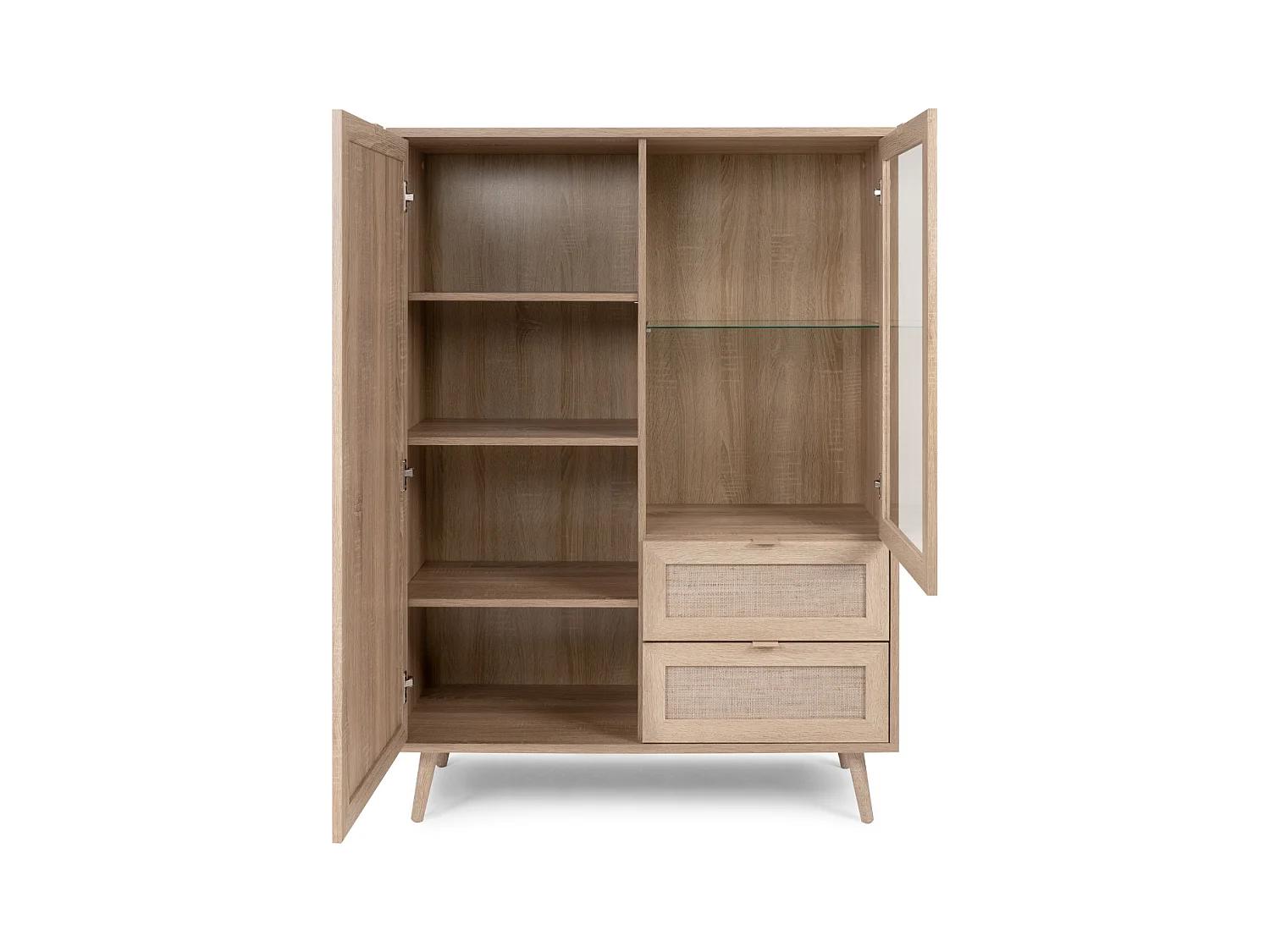 Vitrina 2 puertas 2 cajones 101,5 cm - Impresión efecto ratán