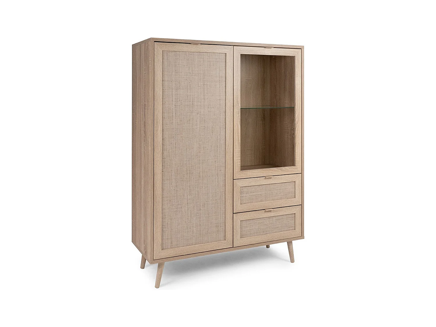 Vitrina 2 puertas 2 cajones 101,5 cm - Impresión efecto ratán