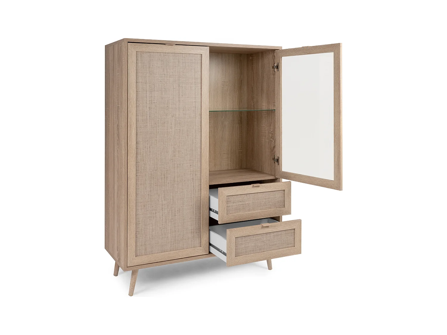 Vitrina 2 puertas 2 cajones 101,5 cm - Impresión efecto ratán