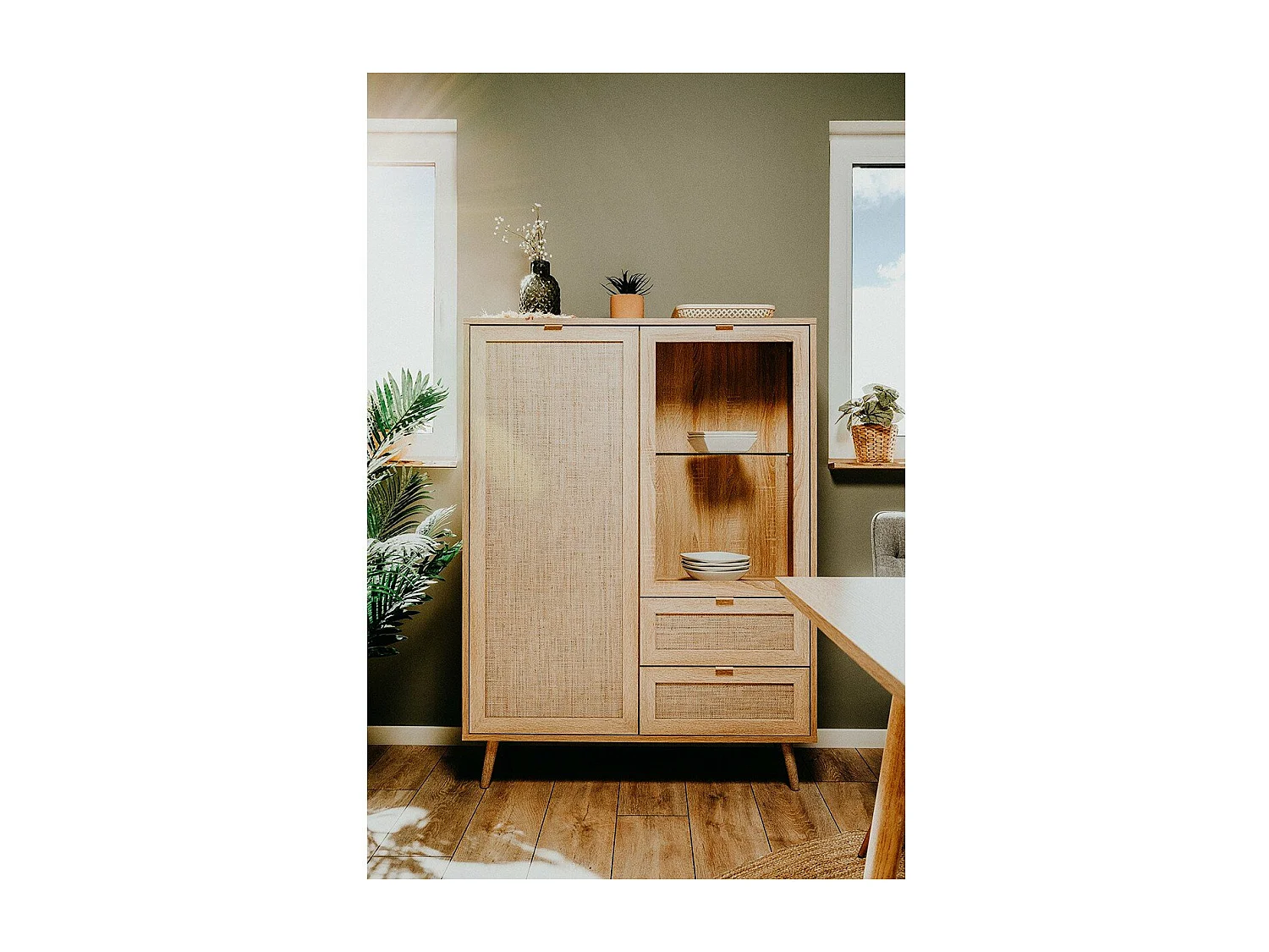 Buffetkast met 2 Deuren 2 Laden H139 cm - Rotanprint - Bali