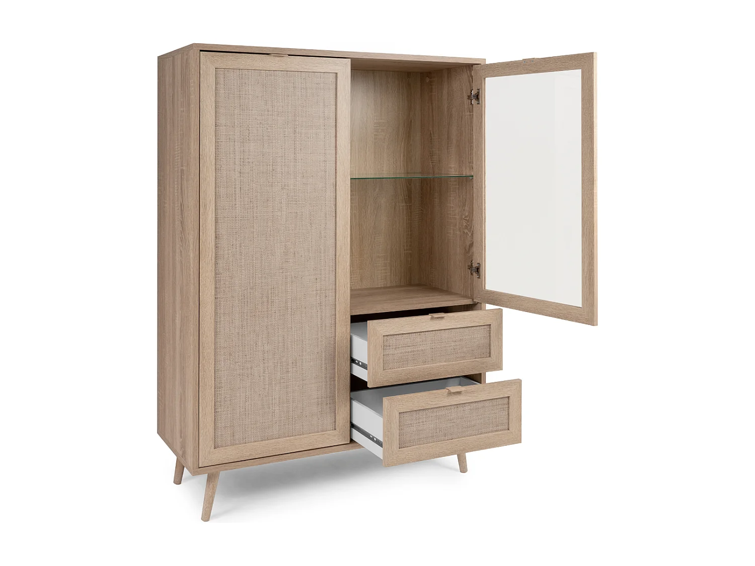 Vitrina 2 puertas 2 cajones 101,5 cm - Impresión efecto ratán