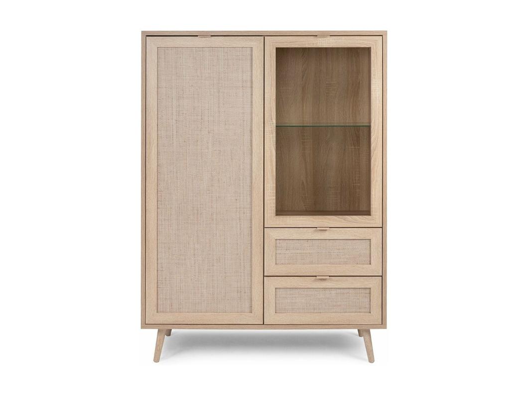 Vitrina 2 puertas 2 cajones 101,5 cm - Impresión efecto ratán