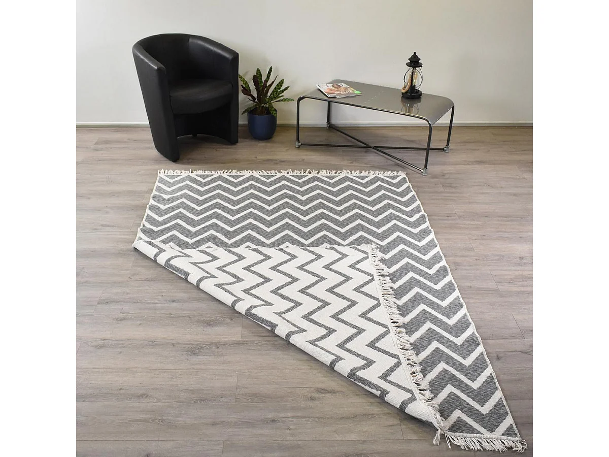 Tappeto kilim reversibile 160x230 in cotone modello scandinavo BY grigio e crema