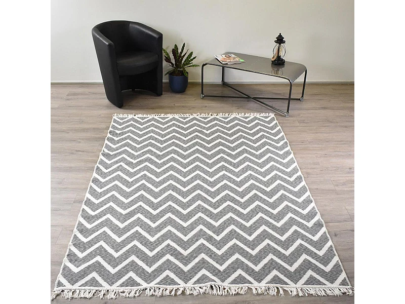 Tapis kilim reversible 120x160 en coton motif scandinave BY gris et crème