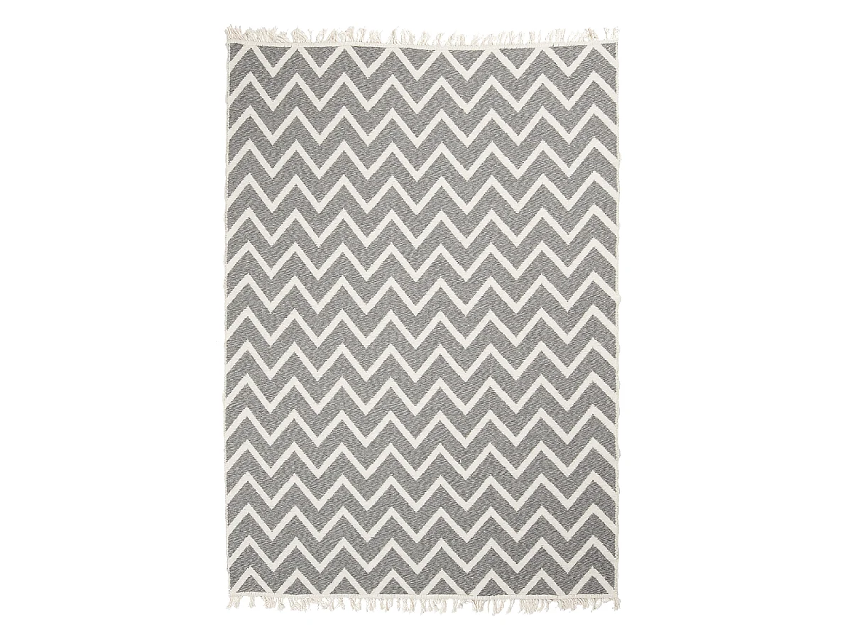 Tapis kilim reversible 200x280 en coton motif scandinave BY gris et crème