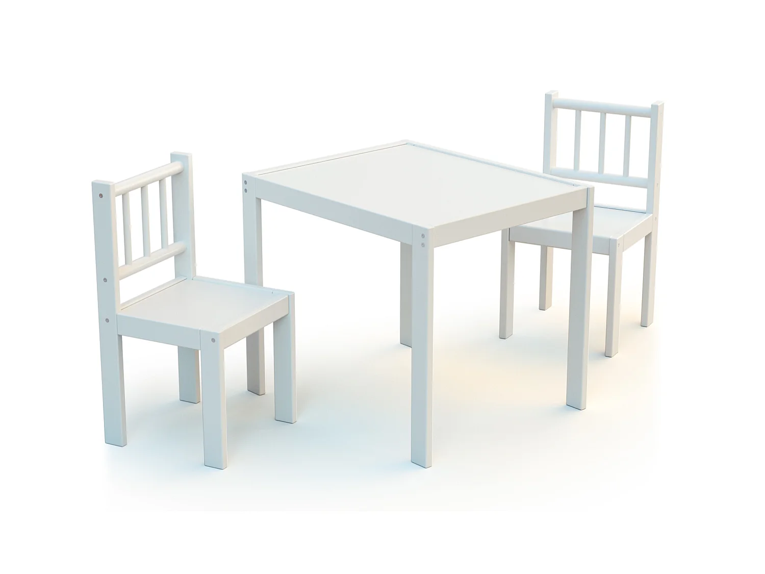 Set van 1 tafel + 2 kinderstoelen in hout Wit