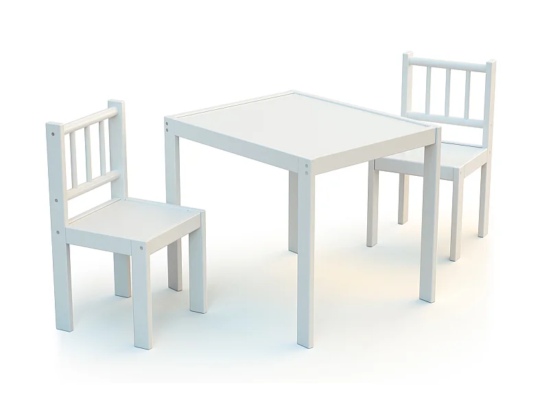 Ensemble 1 table + 2 chaises enfant en bois Blanc