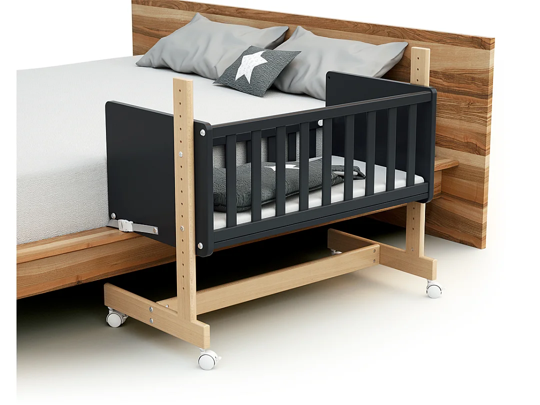 Berceau cododo évolutif bois Gris Graphite et Hêtre Verni 40 x 80 cm