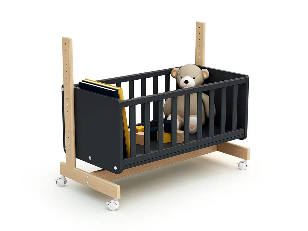 Berceau cododo évolutif bois Gris Graphite et Hêtre Verni 40 x 80 cm