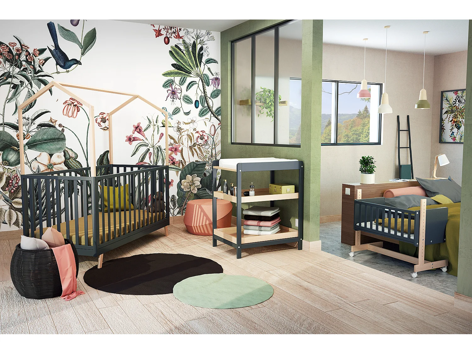 Berceau cododo évolutif bois Gris Graphite et Hêtre Verni 40 x 80 cm