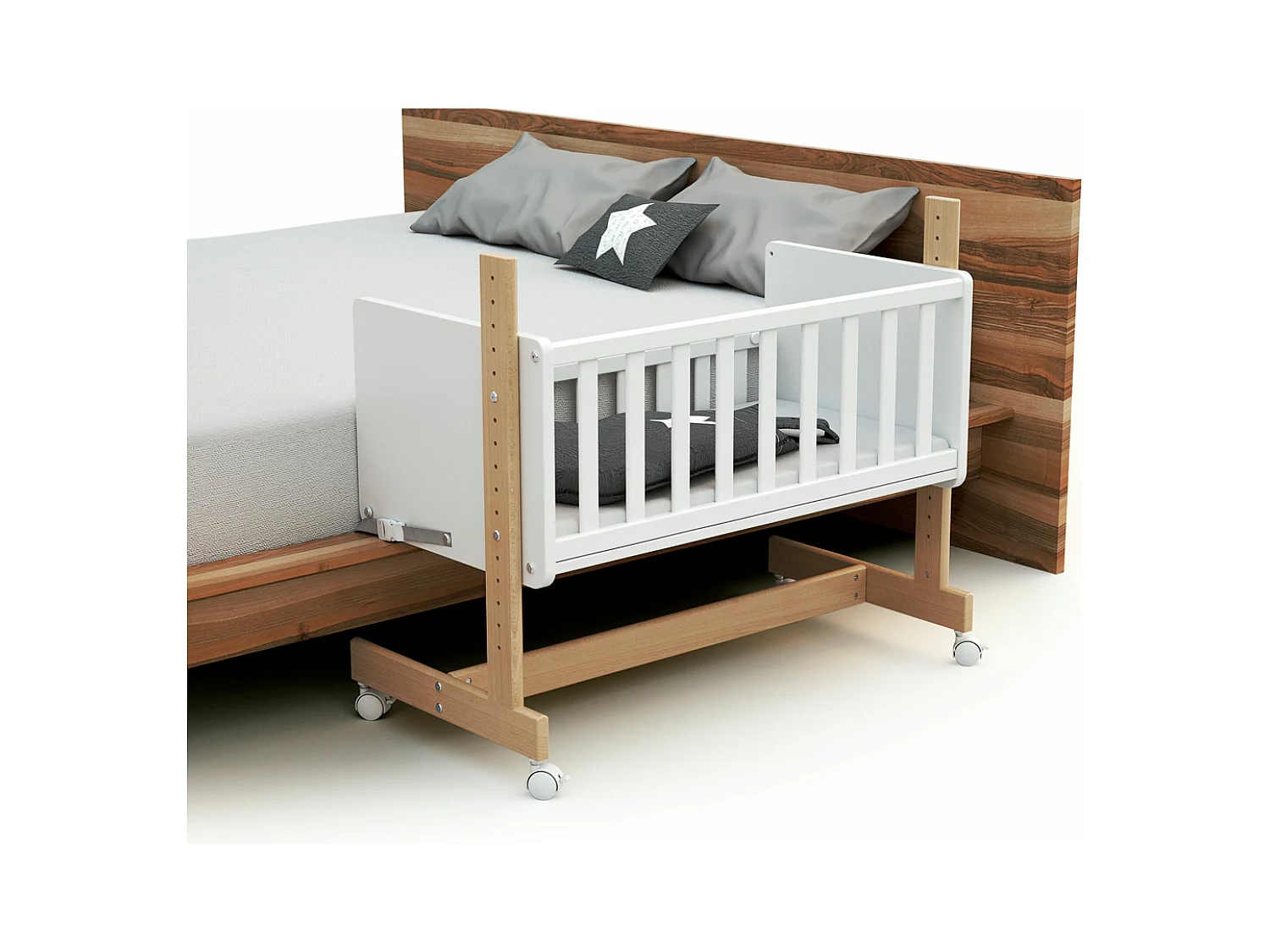 Culla co-sleeping evolutiva ESSENTIEL legno - Bianco/Faggio natural - 40 x 80 - 88 x 45,50 x 79,50 cm