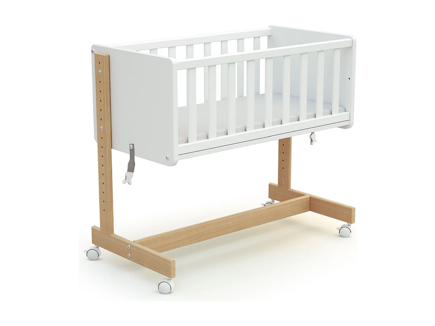 Umwandelbare Co-Sleeping-Wiege CONFORT Holz Weiß und Buche Lackiert 40 x 80