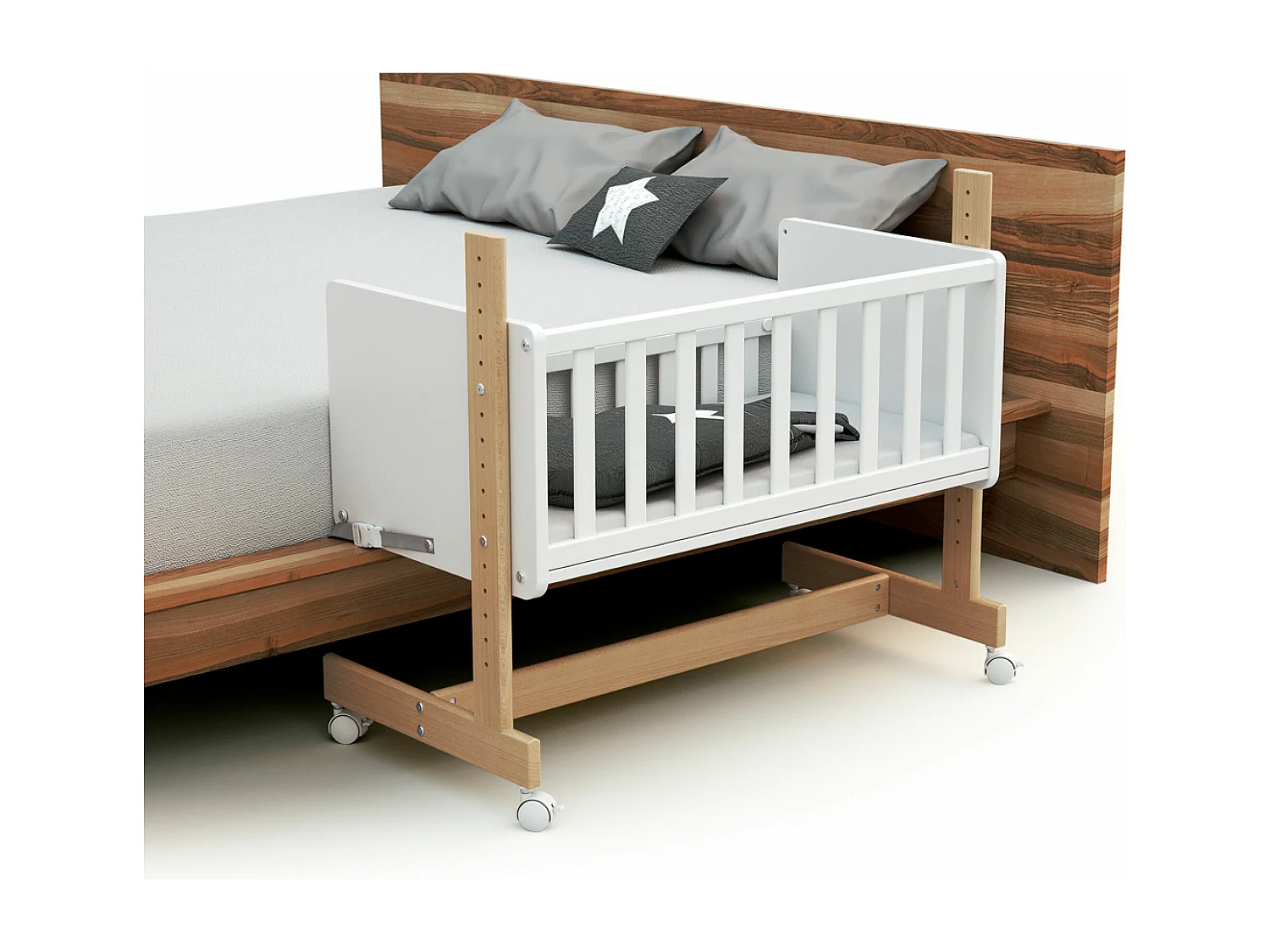 Umwandelbare Co-Sleeping-Wiege CONFORT Holz Weiß und Buche Lackiert 40 x 80