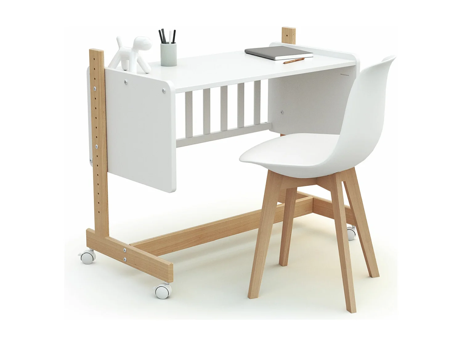 Umwandelbare Co-Sleeping-Wiege CONFORT Holz Weiß und Buche Lackiert 40 x 80