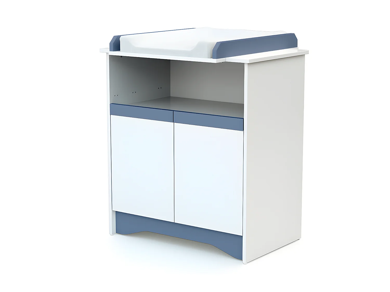 Wickelkommode 2 Türen COTILLON Holz Weiß und Blau