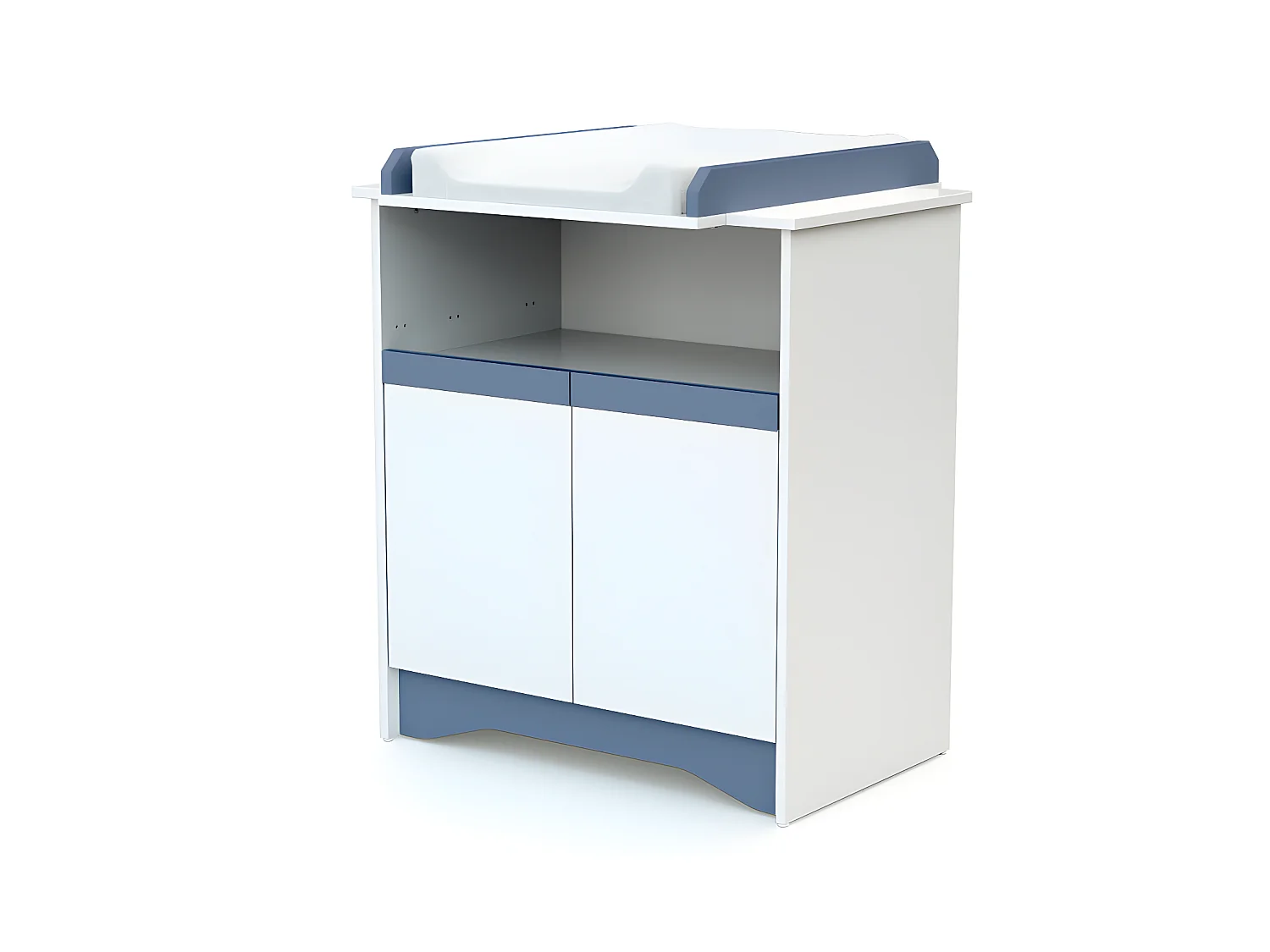 Commode à langer 2 portes, 1 niche en bois COTILLON Blanc et Bleu