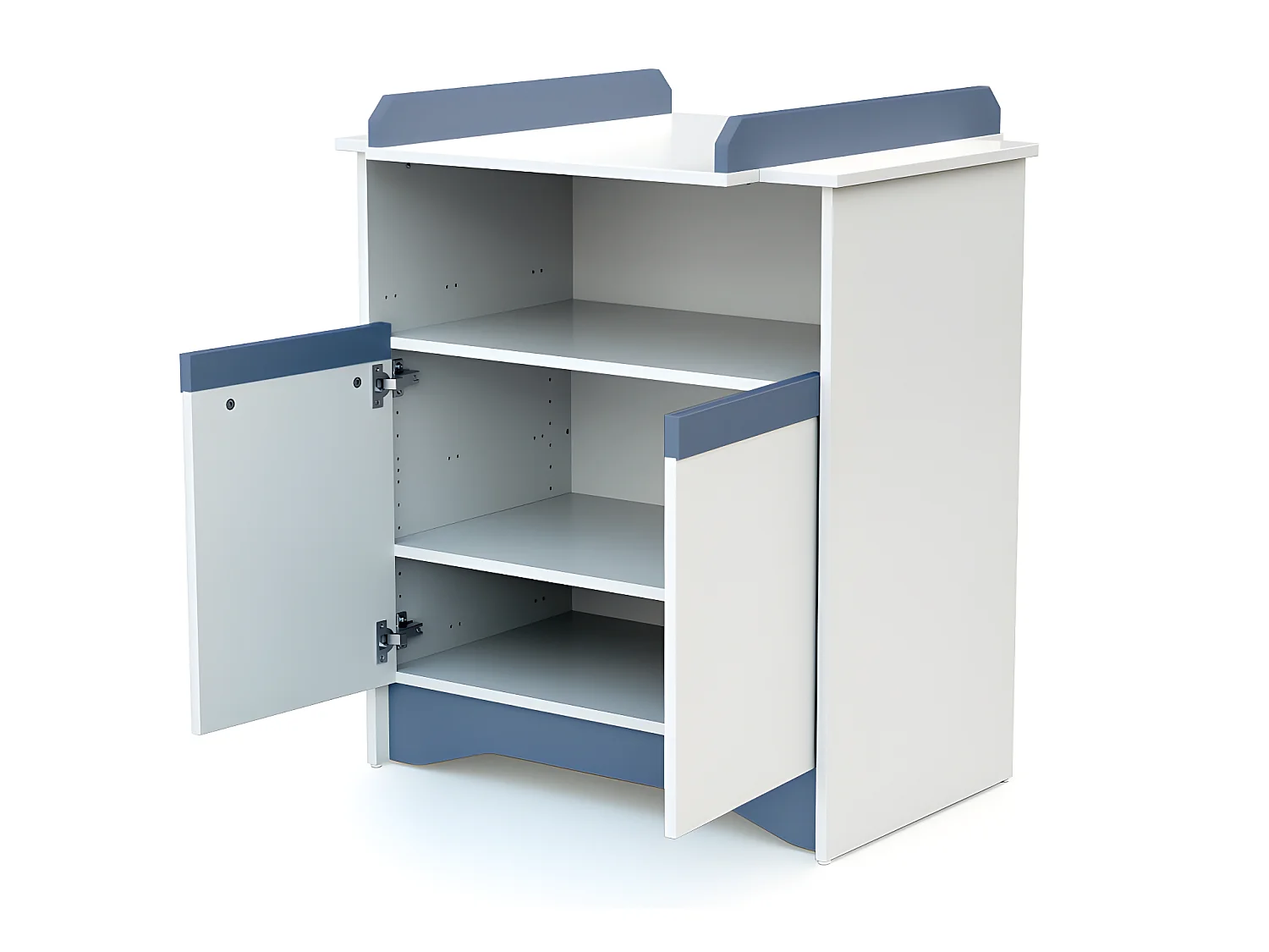 Cómoda cambiador bebé 2 puertas COTILLON madera - Blanco/Azul - 79 x 65,5 x 94 cm