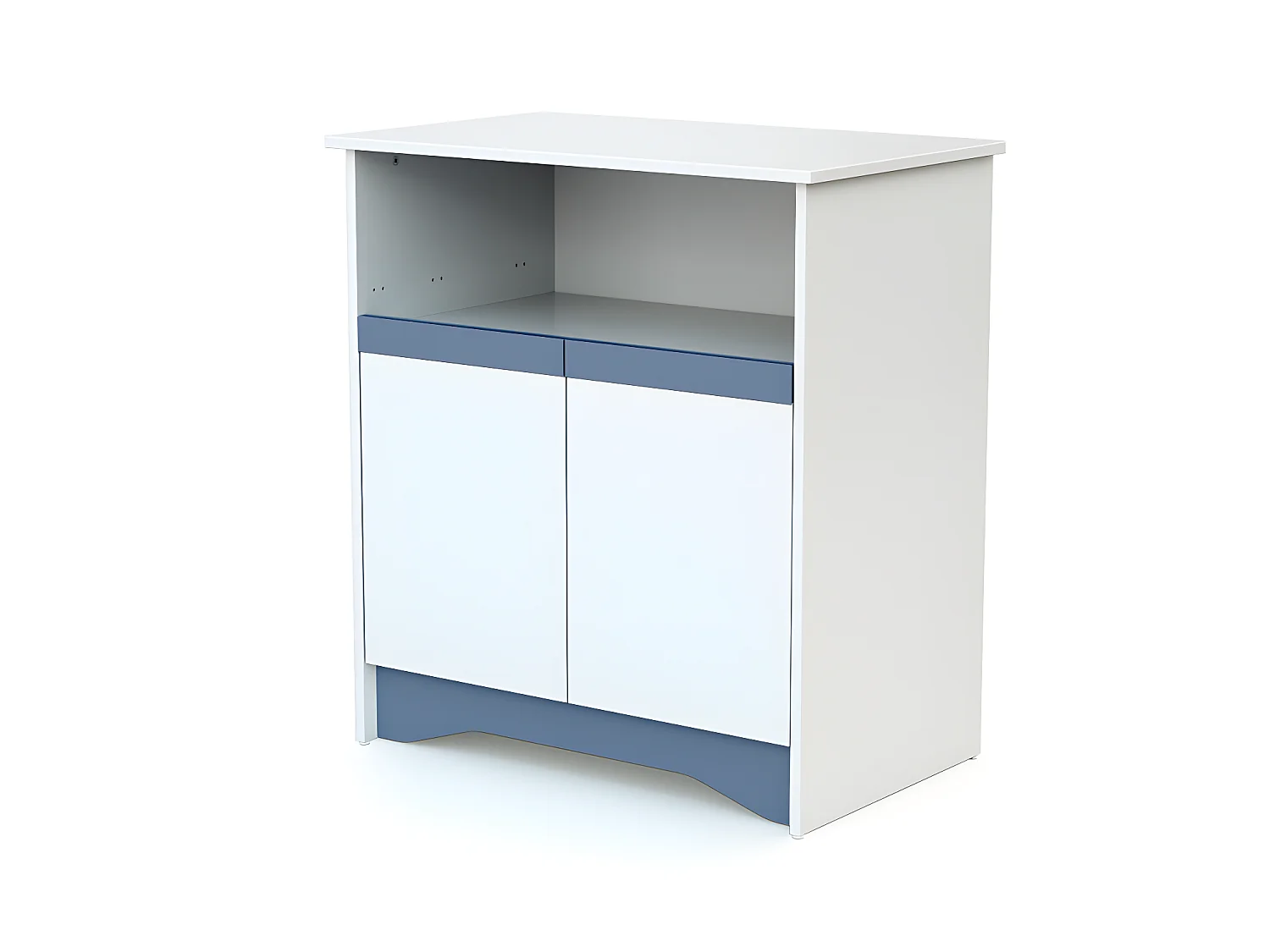 Cómoda cambiador bebé 2 puertas COTILLON madera - Blanco/Azul - 79 x 65,5 x 94 cm