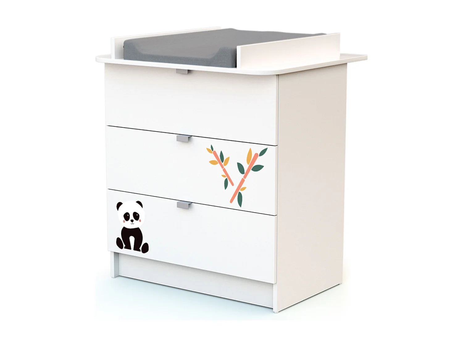 Mala muda-fraldas com 3 gavetas Panda de madeira Branco ALBA