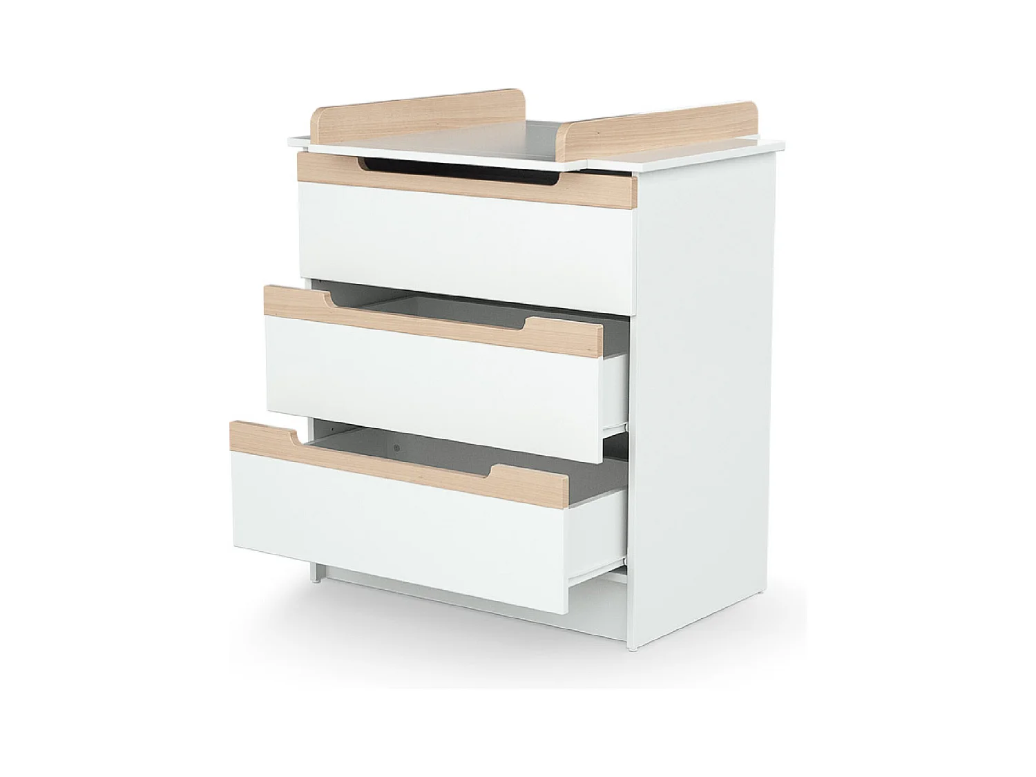 Commode à langer 3 tiroirs en bois CARROUSEL Blanc et Hêtre Verni