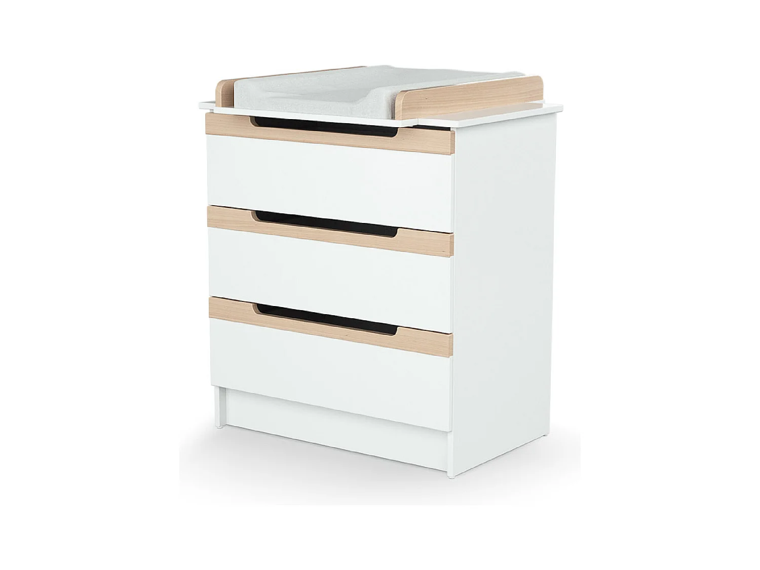 Mesa trocador com 3 gavetas CARROUSEL de madeira Branco e Faia
