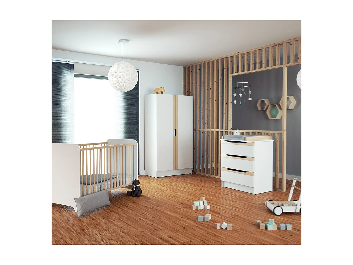 Cassettiera fasciatoio 3 cassetti CARROUSEL legno - Bianco/Faggio natural - 79 x 65,5 x 94 cm