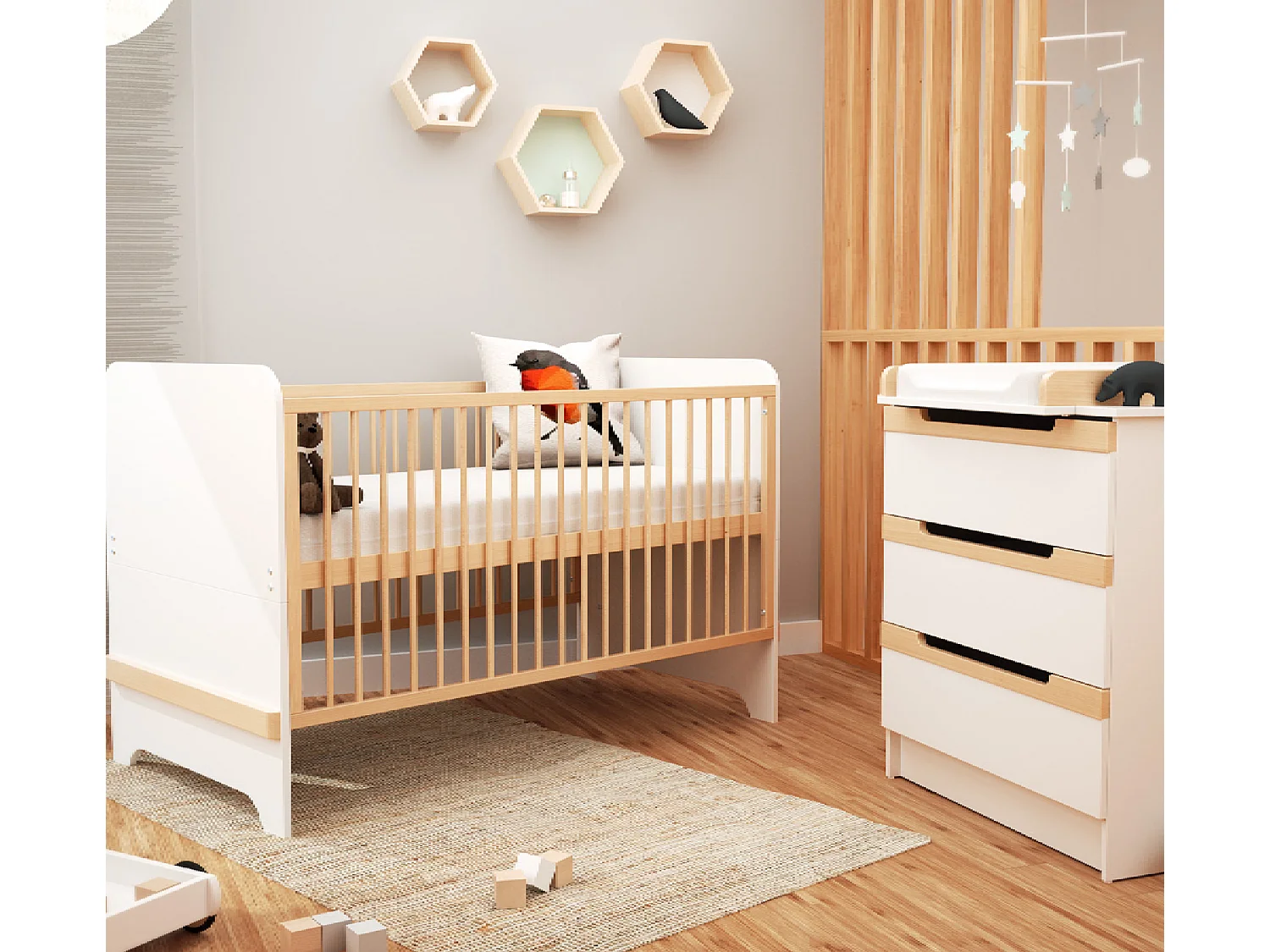 Cassettiera fasciatoio 3 cassetti CARROUSEL legno - Bianco/Faggio natural - 79 x 65,5 x 94 cm