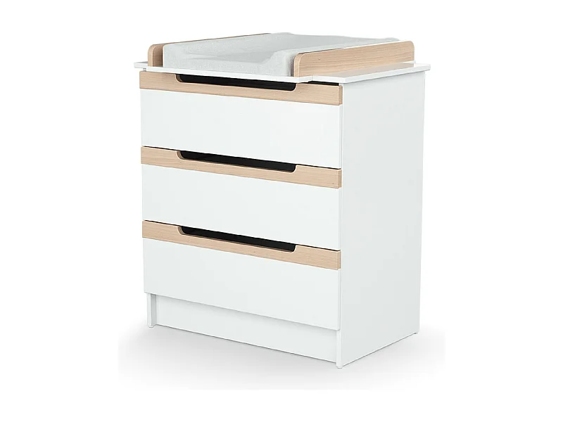 Mesa trocador com 3 gavetas CARROUSEL de madeira Branco e Faia