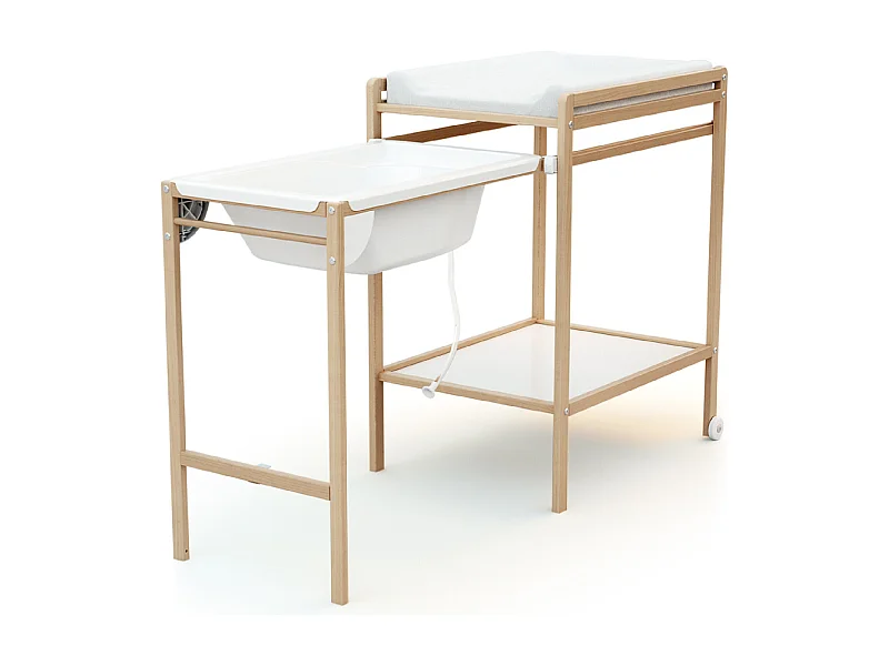 Mesa muda-fraldas com banheira ESSENTIEL de madeira Faia envernizada