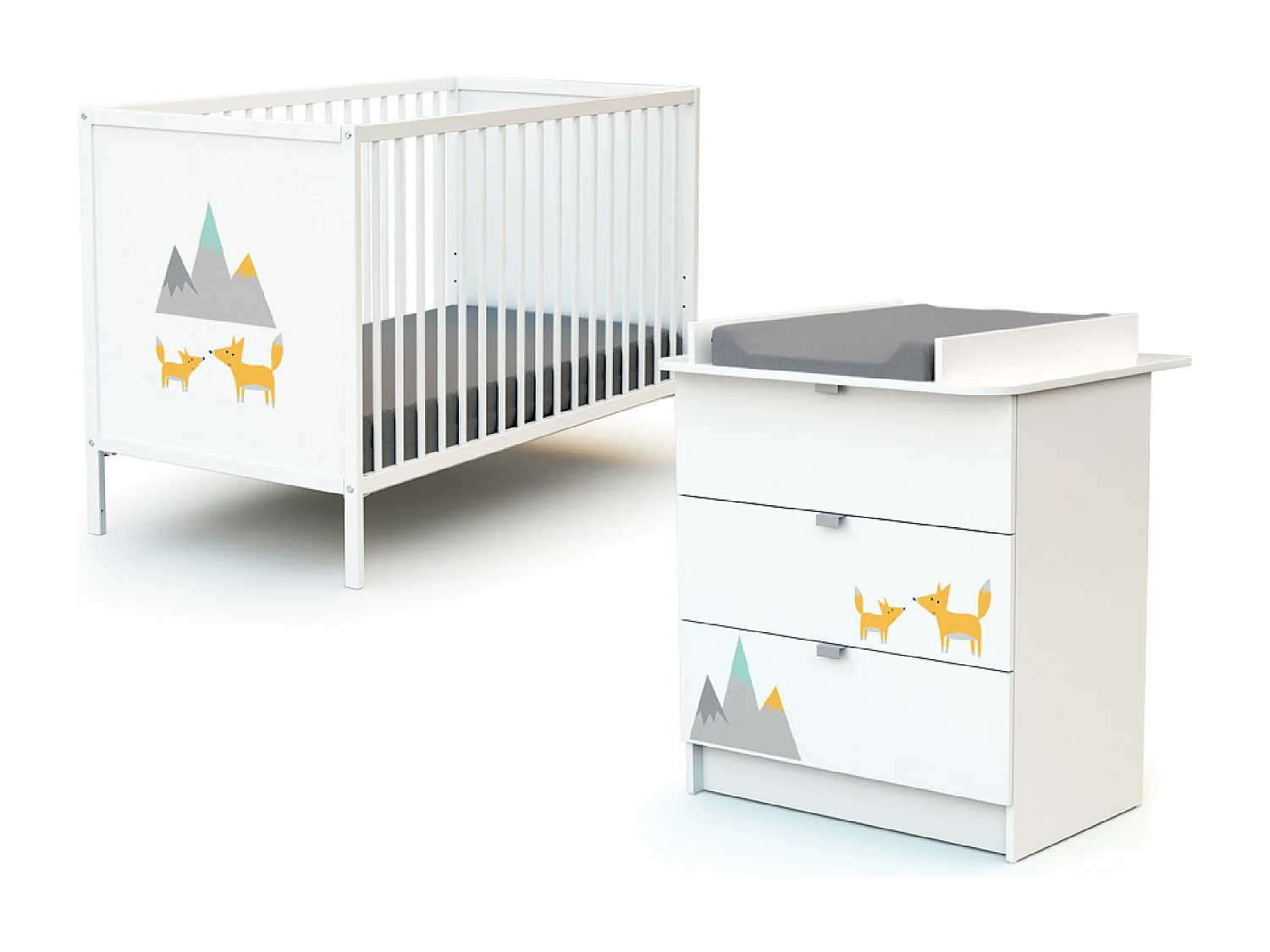 Mala muda-fraldas com 3 gavetas Renard de madeira Branco ALBA