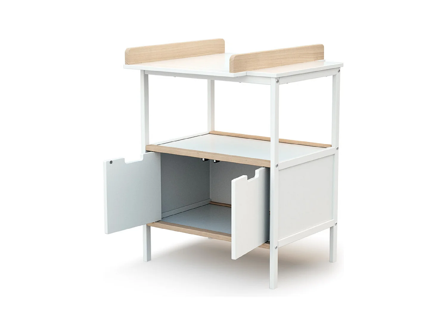 Mueble cambiador bebé 2 puertas ESSENTIEL madera - Blanco/Haya Cruda - 68 x 66 x 90,5 cm