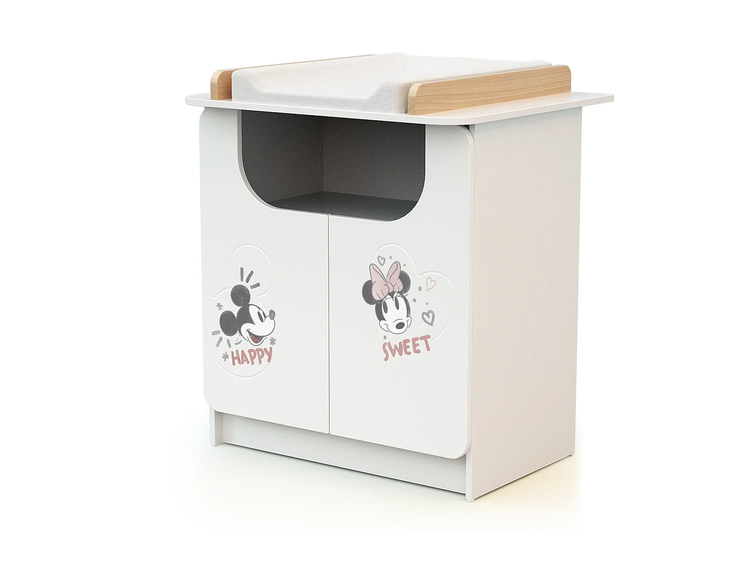 Wickelkommode 2 Türen DISNEY Happy Days Mickey holz Weiß und Buche