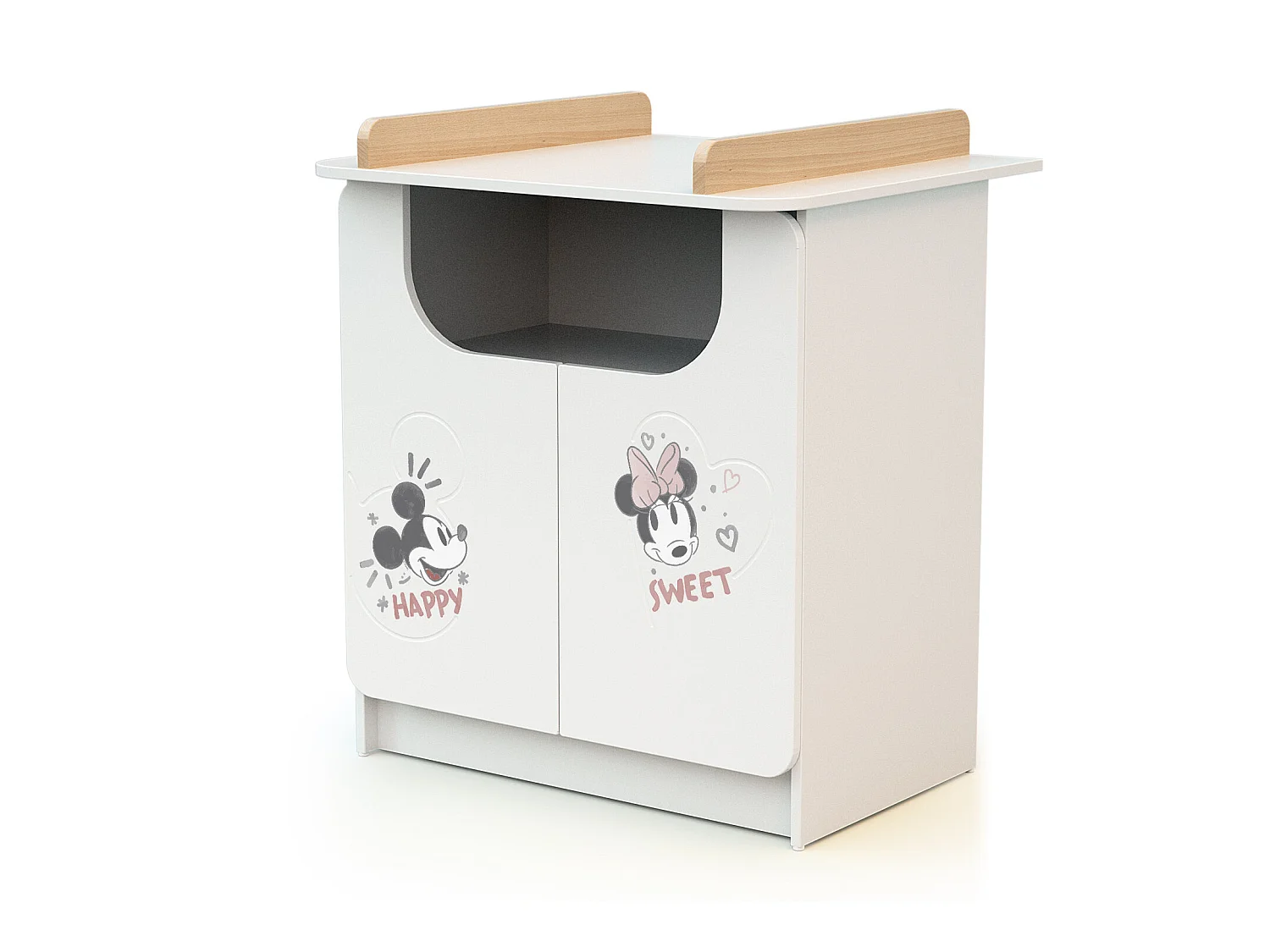 Wickelkommode 2 Türen DISNEY Happy Days Mickey holz Weiß und Buche