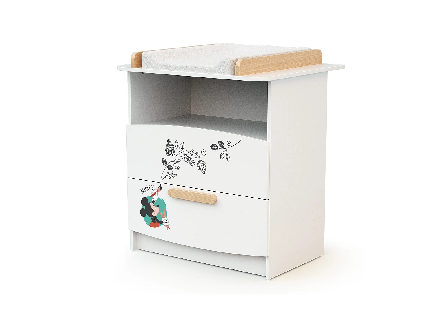 Commode à langer, 1 niche en bois Doodle Zoo Mickey Blanc et Hêtre