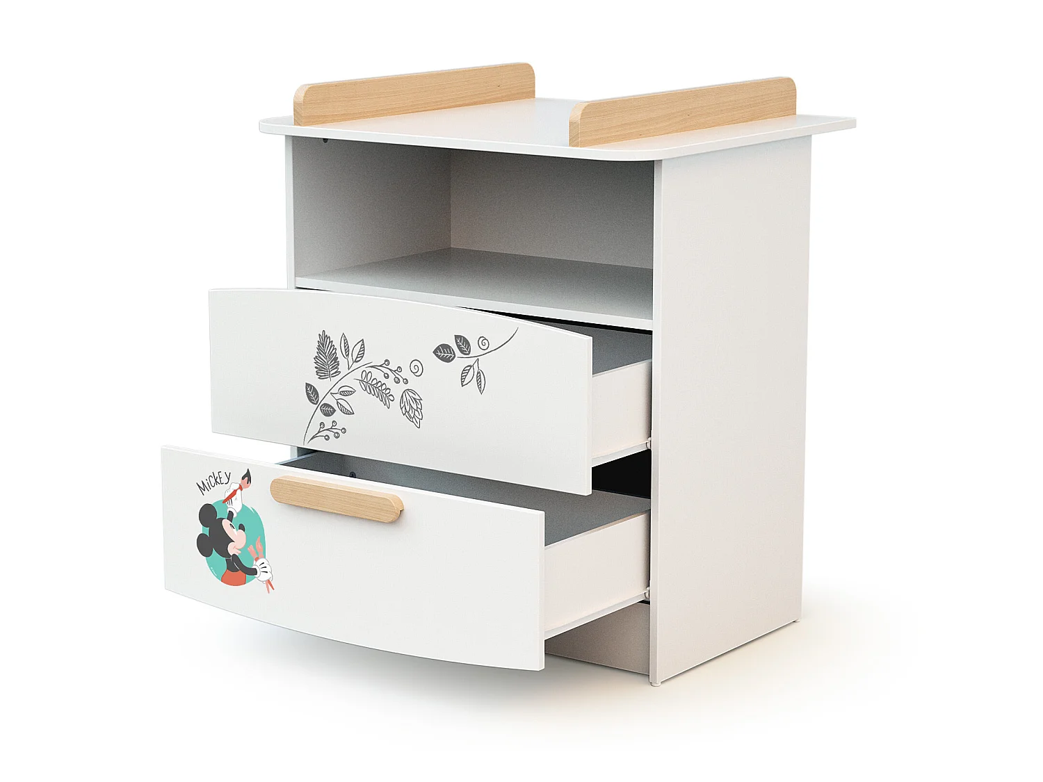 Cassettiera fasciatoio 2 cassetti DISNEY Doodle Zoo Mickey legno - Bianco/Faggio - 79 x 65 x 92 cm