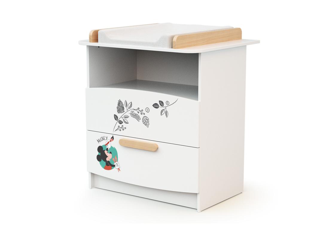 Cómoda cambiador bebé 2 cajones DISNEY Doodle Zoo Mickey madera - Blanco/Haya - 79 x 65 x 92 cm