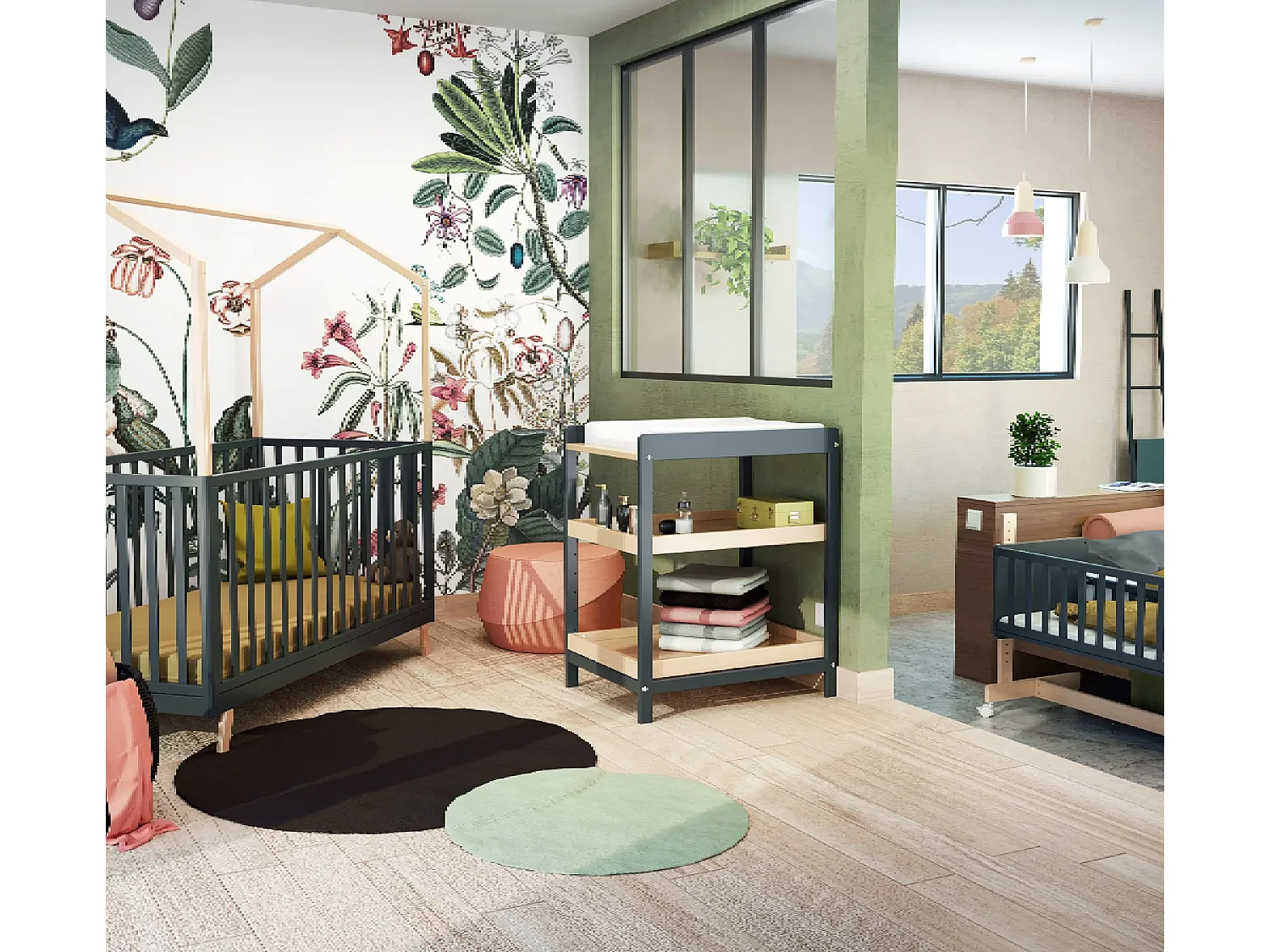 Table à langer 1 étagère en bois CONFORT Gris Graphite et Hêtre Verni