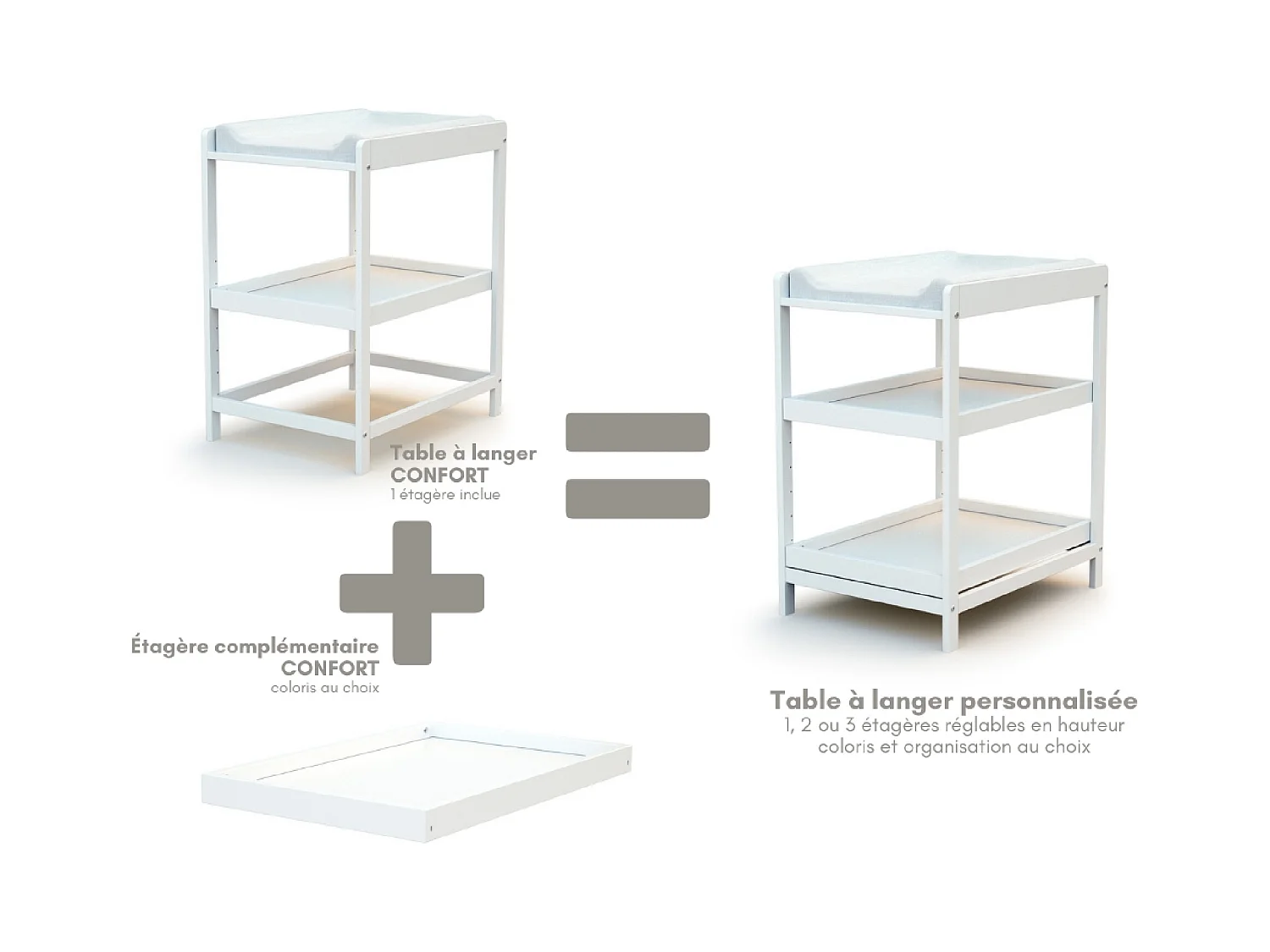 Wickeltisch 1 Regal CONFORT Holz Weiß