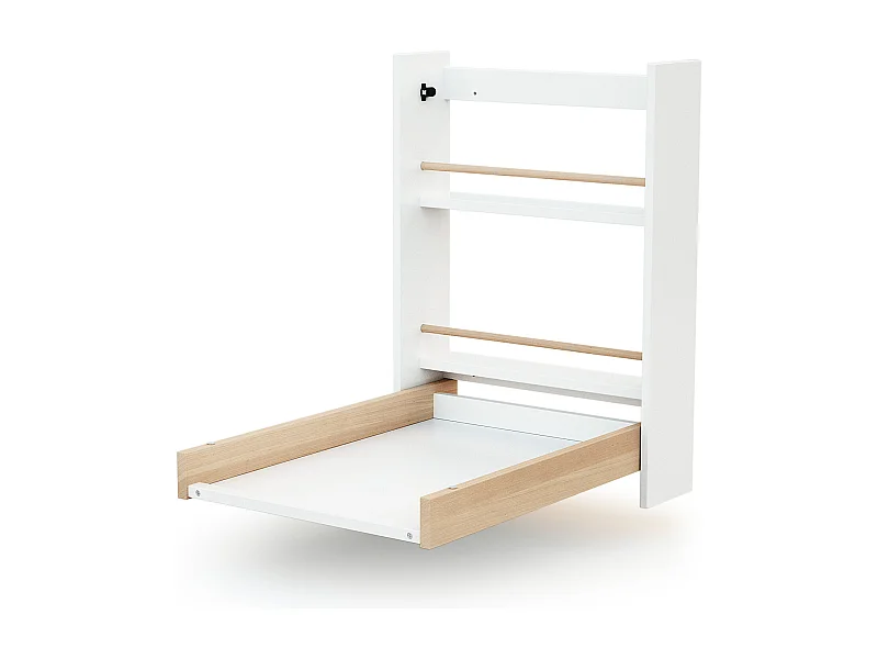 Table à langer murale rabattable en bois EAZY Blanc et Hêtre Verni