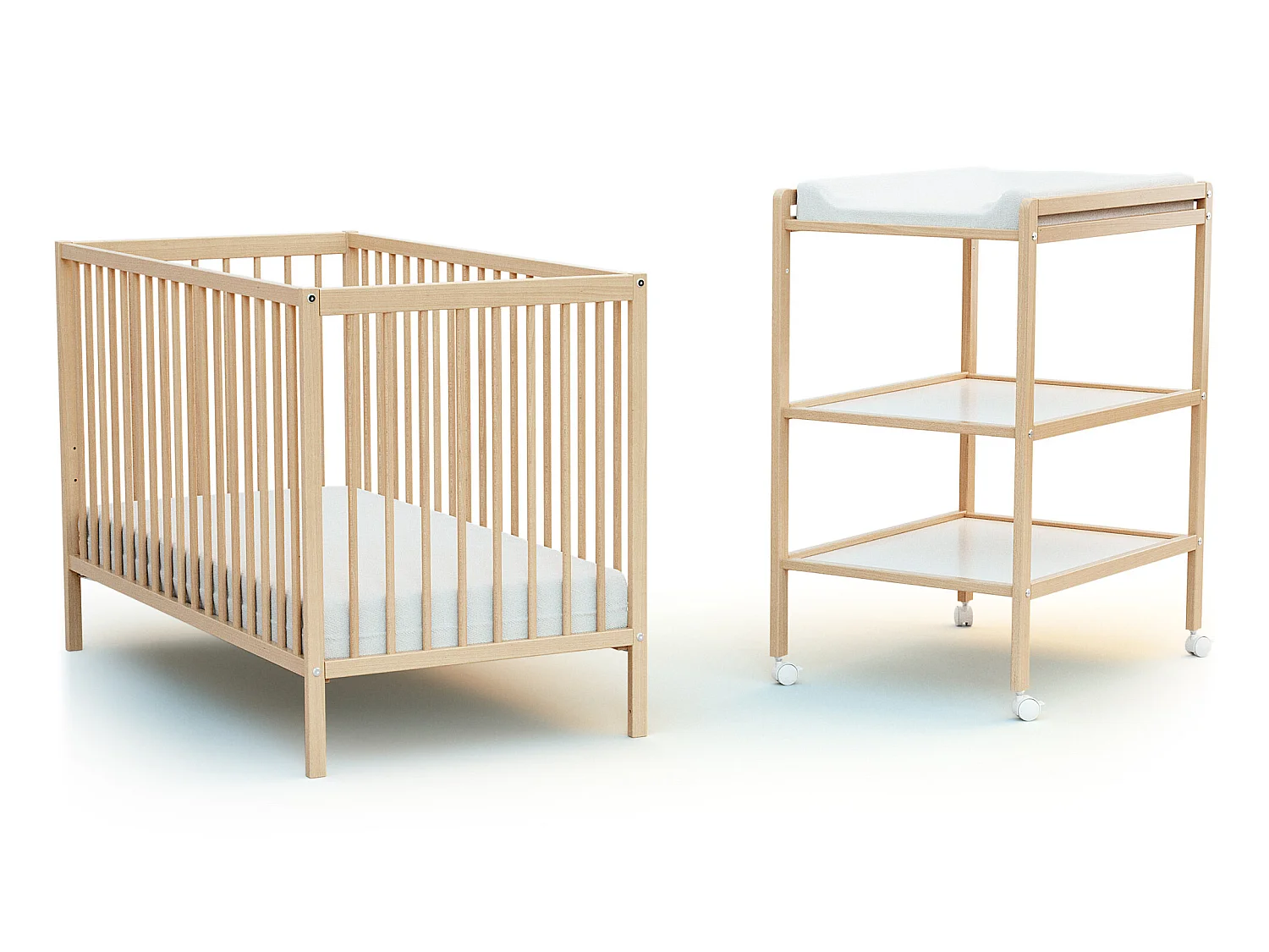 Wickeltisch 2 Regale ESSENTIEL Holz Buche Lackiert