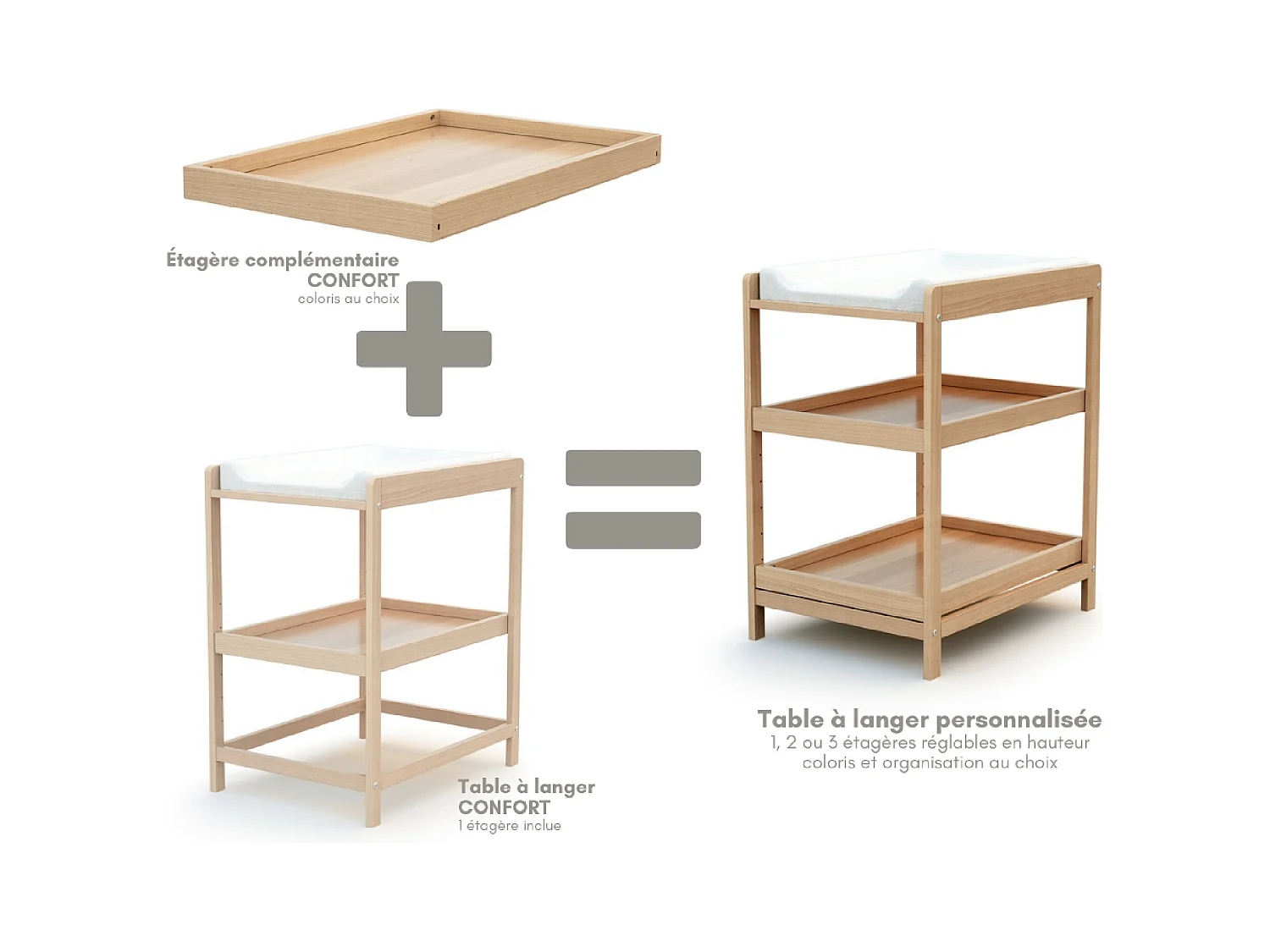 Regal für Wickeltisch CONFORT Holz Buche Lackiert