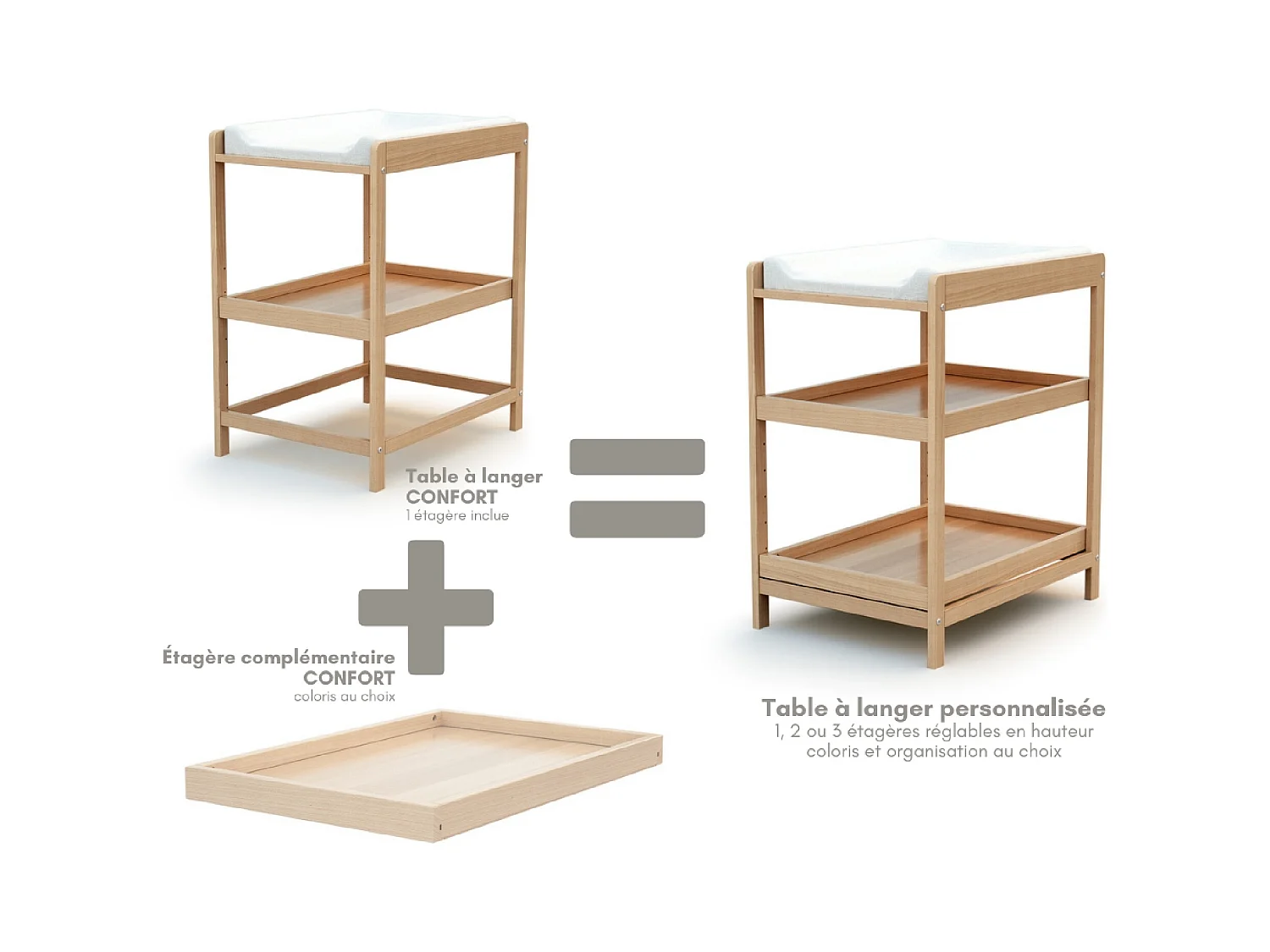 Wickeltisch 1 Regal CONFORT Holz Buche Lackiert