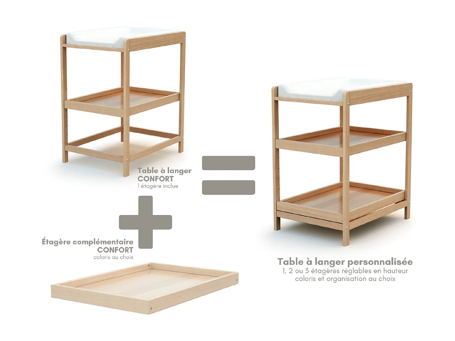Wickeltisch 1 Regal CONFORT Holz Buche Lackiert